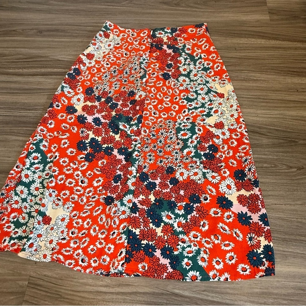 Boho Floral High Waist Split A Line Midi Skirt - Picture 10 of 10